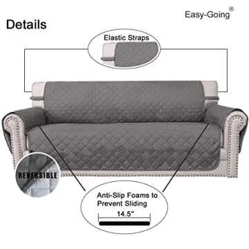 Easy-Going Reversible Couch Cover for 3 Cushion Couch Sofa Cover for Dogs Water Resistant Furniture Protector Cover with Foam Sticks Elastic Straps for Pet Cat (Sofa, Gray/Light Gray)