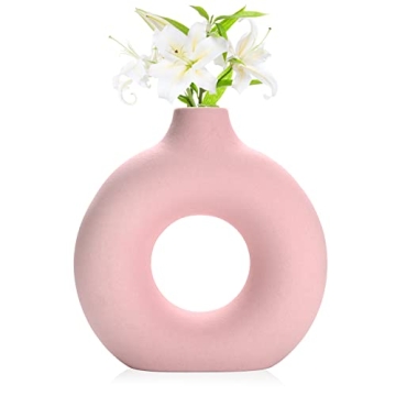 Joynisy Donut Vase Light Pink Ceramic Decorative Centerpiece