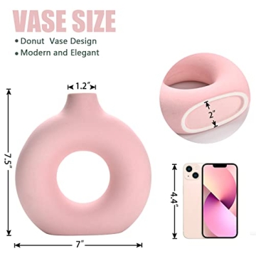 Joynisy Donut Vase Light Pink Ceramic Decorative Centerpiece