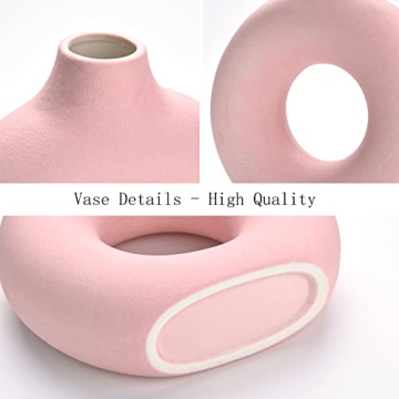 Joynisy Donut Vase Light Pink Ceramic Decorative Centerpiece