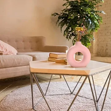 Joynisy Donut Vase Light Pink Ceramic Decorative Centerpiece