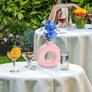 Joynisy Donut Vase Light Pink Ceramic Decorative Centerpiece