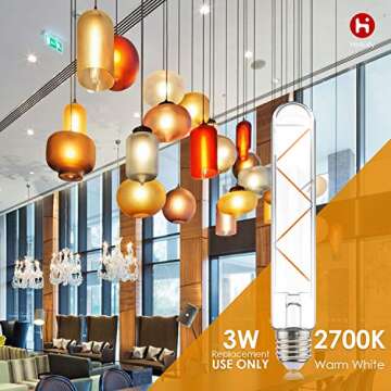 helloify T10 Dimmable Vintage LED Edison Tubular Bulb, 40W Equivalent, High Brightness, 2700K Warm W...