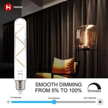 helloify T10 Dimmable Vintage LED Edison Tubular Bulb, 40W Equivalent, High Brightness, 2700K Warm White Light, Clear Glass, Tube Cover Light, E26 Screw Base, 4PCS