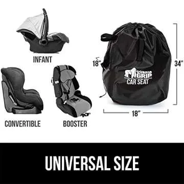 Gorilla Grip Car Seat Travel Bag, Easy Carry Gate Check Airport Case,Water Resistant Protector Bags, Padded Straps, Fits Infant Carriers, Convertible and Booster Seats, Cover, Onyx