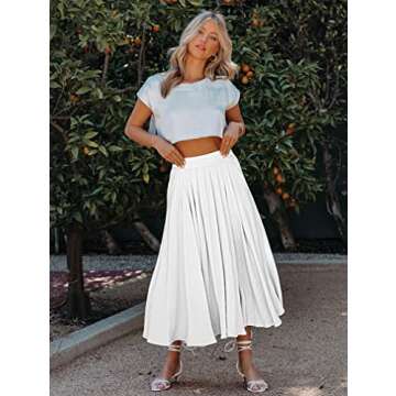 YMDUCH Women's Summer Elastic Waist Maxi Skirts Boho A-Line Flowy Long Skirts with Pockets White