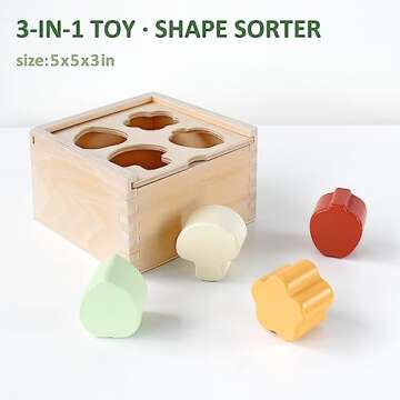 PairPear Educational Toys Set 3 in 1 - Wooden Toys Shape Sorter Cubes - Activity Stacking Toys - Animal Todder Puzzles - Classic Learning Toys Gift for Baby 1 Year Old and Up.