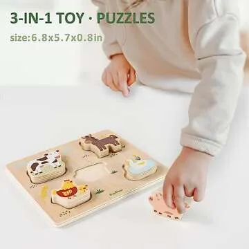 PairPear Educational Toys Set 3 in 1 - Wooden Toys Shape Sorter Cubes - Activity Stacking Toys - Animal Todder Puzzles - Classic Learning Toys Gift for Baby 1 Year Old and Up.