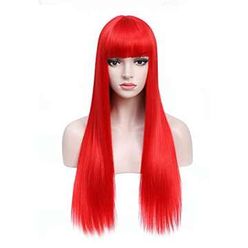 Long Straight Red Wig With Bangs 26 Inches Glueless Heat Resistant Synthetic Red Hair Wig for Women ...