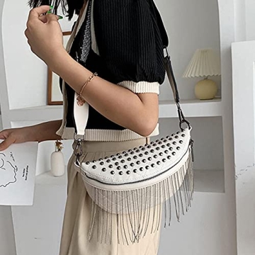 Women's Glitter Rhinestone Tassel Leather Fanny Pack