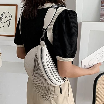 Women's Glitter Rhinestone Tassel Leather Fanny Pack