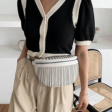 Women's Glitter Rhinestone Tassel Leather Fanny Pack