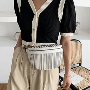 Women's Glitter Rhinestone Tassel Leather Fanny Pack