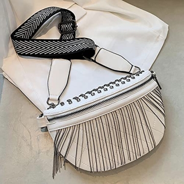 Women's Glitter Rhinestone Tassel Leather Fanny Pack