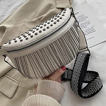 Women's Glitter Rhinestone Tassel Leather Fanny Pack