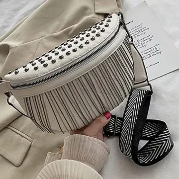 Women's Glitter Rhinestone Tassel Leather Fanny Pack