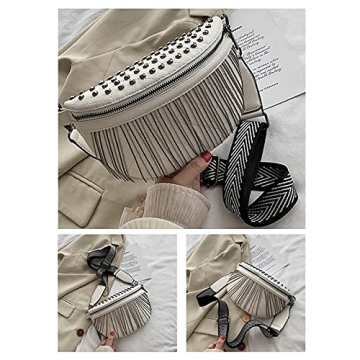 Women's Glitter Rhinestone Tassel Leather Fanny Pack