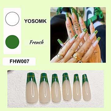 YOSOMK Elegant Green French Tip Press On Nails for All