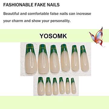 YOSOMK Elegant Green French Tip Press On Nails for All