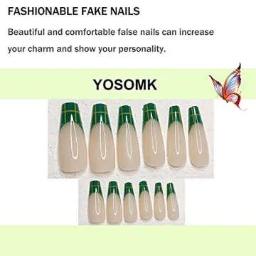 YOSOMK Elegant Green French Tip Press On Nails for All