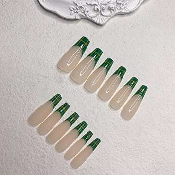 YOSOMK Elegant Green French Tip Press On Nails for All