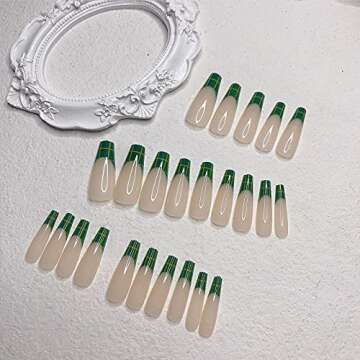 YOSOMK Elegant Green French Tip Press On Nails for All