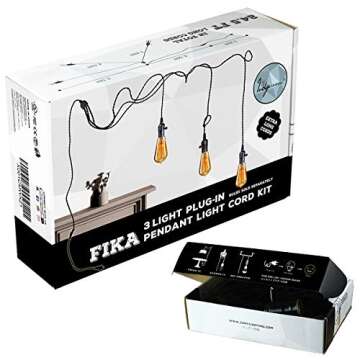 YCOLORJ Judy Lighting - Vintage Pendant Light Kit Plug in Hanging Lighting Fixture 24.5FT Cord Set, Triple Socket Chandelier Swag Lights with 4 Hook Sets & On/Off Switch for Edison Bulb (Pearl Black)