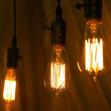 YCOLORJ Judy Lighting - Vintage Pendant Light Kit Plug in Hanging Lighting Fixture 24.5FT Cord Set, Triple Socket Chandelier Swag Lights with 4 Hook Sets & On/Off Switch for Edison Bulb (Pearl Black)