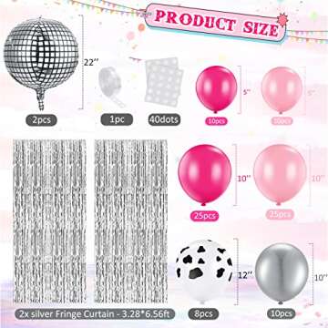 Hydren 95 Pcs Western Disco Party Decorations for Women Hot Pink Rose Red Silver Cowgirl Balloon Arc...