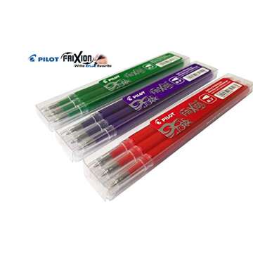 Pilot Frixion Erasable Pens Refill - 9 Color Bundle (Green, Red, Violet) Fine Point 0.7mm
