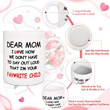 ORALER Mothers Day Gifts for Mom,Festival Birthday Gag Gift for Greatest Mom,Funny Coffee Mug Mom Gifts with Sayings from Her Favorite Child,11 OZ Tea Mugs&Coffee Cup Gifts for Her Women