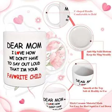 ORALER Mothers Day Gifts for Mom,Festival Birthday Gag Gift for Greatest Mom,Funny Coffee Mug Mom Gifts with Sayings from Her Favorite Child,11 OZ Tea Mugs&Coffee Cup Gifts for Her Women