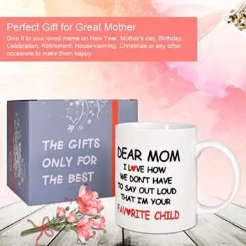 ORALER Mothers Day Gifts for Mom,Festival Birthday Gag Gift for Greatest Mom,Funny Coffee Mug Mom Gifts with Sayings from Her Favorite Child,11 OZ Tea Mugs&Coffee Cup Gifts for Her Women