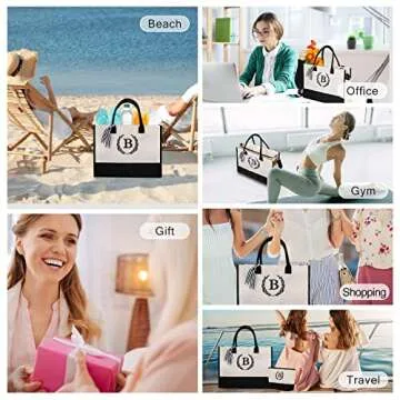 Canvas Tote Bag for Women, Personalized Monogrammed Birthday Gifts for Women, Beach Tote Bag with Zipper, Teacher Tote Bag with Pockets, Bolsos de Mujer with Exquisite Initials Embroidery Pattern (K)