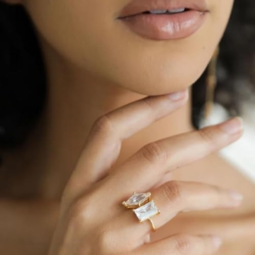 Ettika 18k Gold Statement Ring for Women - CZ Crystal