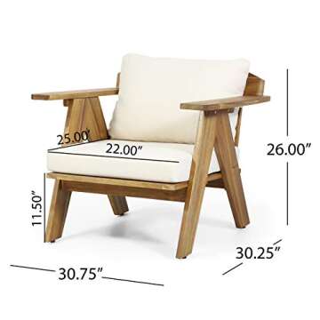 Christopher Knight Home Arcola Outdoor Club Chair with Cushion - Acacia Wood - Teak/Beige (Set of 2)
