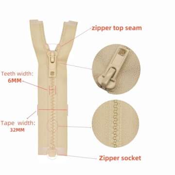 MebuZip 2PCS #5 Separating Jacket Zippers Resin Zipper Molded Plastic Zippers Bulk for Sewing Coat Jackets Clothes