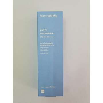 Face Republic Purity Sun Essence 50ml 1.69fl.oz. | SPF50+ Broad Spectrum UV Protection | No White Cast | Water Resistant | Vegan Certified, Reef Safe, Cruelty Free | Non-greasy | Korean Skin Care