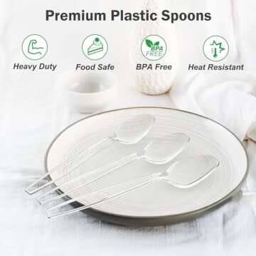 Dealusy 300 Count Durable Clear Plastic Spoons for Parties