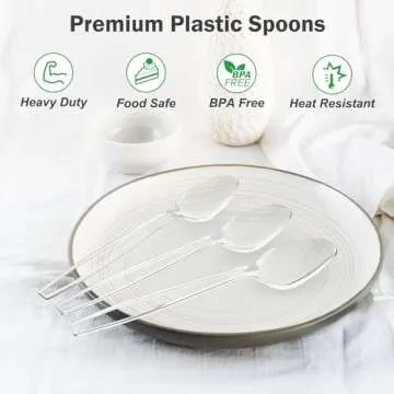 Dealusy 300 Count Durable Clear Plastic Spoons for Parties