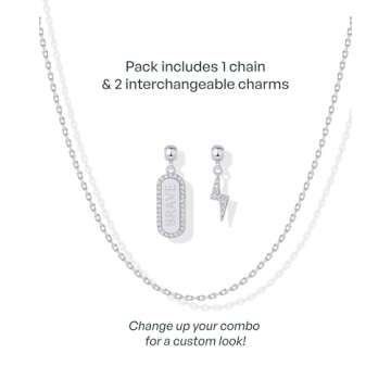 PAVOI Rhodium Plated Cubic Zirconia Charm Necklace for Women | Dog Tag Charm - Brave