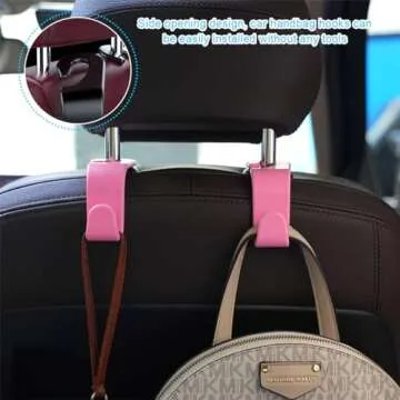 Ziciner Car Seat Headrest Hooks, 4 Pack Auto Durable Backseat Hangers Storage Organizer, Universal Vehicle Interior Holder Accessories for Purse, Grocery Bags, Handbag, Cloths ect (Pink)