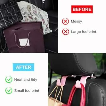 Ziciner Car Seat Headrest Hooks, 4 Pack Auto Durable Backseat Hangers Storage Organizer, Universal Vehicle Interior Holder Accessories for Purse, Grocery Bags, Handbag, Cloths ect (Pink)