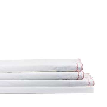 Melange Home Percale Cotton Double Scalloped Embroidered KG, King Duvet Set, Pink on White