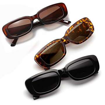 Tskestvy 3 Pack Women’s Rectangle Sunglasses Retro Trendy Square Vintage Glasses Pack 90s Y2K Aest...