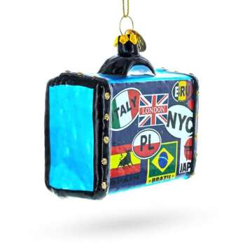 Retro Wanderlust Travel Suitcase Glass Christmas Ornament - Exquisitely Hand-Painted Holiday Decor