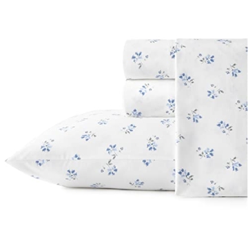 Blue Sketchy Ditsy Queen Cotton Percale Sheets - Crisp Comfort