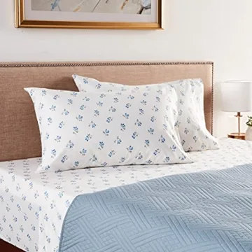 Blue Sketchy Ditsy Queen Cotton Percale Sheets - Crisp Comfort