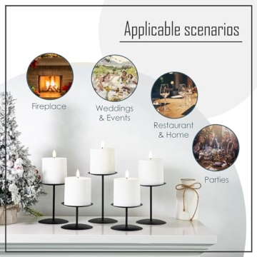 smtyle Metal Candle Holder Black Iron Pillar Candle Holders for Pillar Flamess Wax Candles Set of 5 Plate for Table Centerpieces Desk Decor