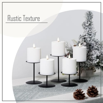 smtyle Metal Candle Holder Black Iron Pillar Candle Holders for Pillar Flamess Wax Candles Set of 5 Plate for Table Centerpieces Desk Decor